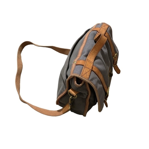 Fossil Canvas Leather Flap Closure Pocket Adjustable Strap Messenger Bag - Picture 3 of 12